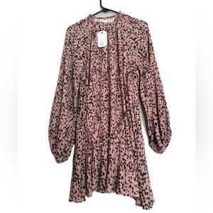 Loveriche Women's Long Sleeve Sheer Lined Blush Pink S Cheetah Dress Belted NWT